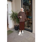 lurex moda ÇİZGİLİ TUNİK ETEK TRİKO TAKIM