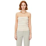 Lurexli Simli Örme Bluz Straplez Fitted Yazlık Uzun Ömürlü Dayanıklı Malzeme Zarifane Tasarım_Ekru-XL