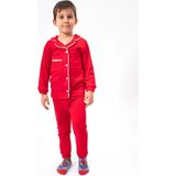 Lusana 046 5-7 Yaş Cepli Biyeli Erkek Düğmeli Pijama Takımı - Kırmızı - 5 Yaş
