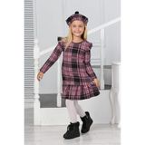 Lusana 3022 3-7 Yaş Şapkalı Ekoseli Kışlık Elbise - 3 Yaş - Pembe