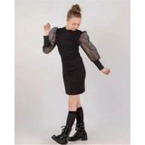 Lusana 30476-3 9-15 Yaş Kolları Tül Simli Elbise - 9 - 10 Yaş - Siyah