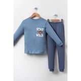Lusana 5056 8-10 Yaş Stay Wıld Köpek Baskılı Erkek Pijama Takımı - Mavi - 9 Yaş