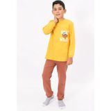 Lusana 5056 8-10 Yaş Stay Wıld Köpek Baskılı Erkek Pijama Takımı - Sarı