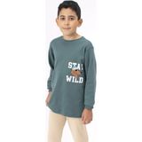 Lusana 5056 8-10 Yaş Stay Wıld Köpek Baskılı Erkek Pijama Takımı - Yeşil