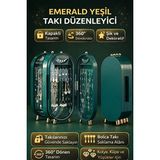 Lusenne Makyaj & Takı Organizeri: Dekoratif Yeşil Oval Takı Düzenleyici - 360° Dönen ve Aynalı Tasarım