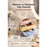 Lusenne Makyaj & Takı Organizeri: Tavşan Kulaklı Masaüstü Makyaj ve Takı Organizeri, Pastel Renkli Çekmeceli