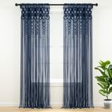 Lush Decor Boho Makrome Dokulu Pamuk Pencere Perdesi/Oda Bölücü/Kapı/Duvar Dekoru, 213 cm U x 101 cm G, Lacivert