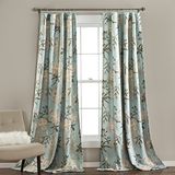 Lush Decor Botanik bahçe perdeleri, çiçek kuşu baskısı, oda karartması, oturma odası, yemek odası, yatak odası için pencere paneli seti (çift), mavi, 132 cm G x 213 cm U