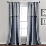 Lush Decor Çiftlik Evi Düğme Çizgili İplik Boyalı Dokuma Pamuk Pencere Perdesi Panel Çifti, 213 cm U x 101 cm G, Lacivert