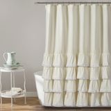 Lush Decor Ella Duş Perdesi Fırfırlı Dantel Tasarım | Vintage Şık Çiftlik Evi Tarzı Banyo, 182,88 cm x 182,88 cm, Fildişi