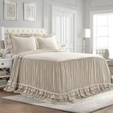 Lush Decor Ella Shabby Chic Fırfırlı Dantel Yatak Örtüsü Nötr Çiftlik Evi Tarzı Hafif 3 Parça Set King, Polyester