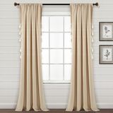 Lush Decor Farmhouse Boho Çizgili Dokuma Püskül İplik Boyalı Pamuk Pencere Perdesi Panel Çifti, 241,3 cm U x 106,6 cm G, Buğday ve Beyaz