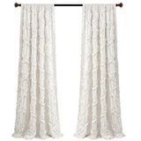Lush Decor Fırfırlı elmas perde, dokulu pencere paneli seti, oturma odası, yemek odası, yatak odası için (çift), 241,3 x 137,2 cm, beyaz
