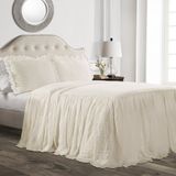 Lush Decor Fırfırlı Etek Yatak Örtüsü Fildişi Shabby Chic Çiftlik Evi Tarzı Hafif 3 Parça Set, King
