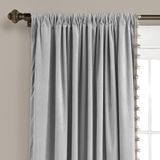 Lush Decor Lüks Vintage Kadife İpeksi Ponponlu Süslü Pencere Perdesi Paneli (Tek Kişilik), 213,34 cm U x 132,08 cm G, Gri