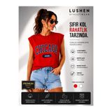 Lushen Kırmızı Chicago Baskılı Oversize Unisex Kolsuz Rahat Kalıp Spor Atlet Tshirt Tişört