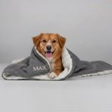 Lusi Doog Isimli Kedi Köpek Battaniyesi Isme Özel Kuzu Tüyü Battaniye Nakışlı Polar Battaniye Çift Katlı - Gri - 80 x 100 cm