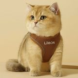 Lusi Doog Kişiye Özel Kedi Gezdirme Tasması Airmesh İsimli Kedi Göğüs Tasması Esnek Kedi Tasması (Kahverengi, 2XS)