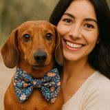 Lusi Doog Papyonlu Köpek Tasması Köpek Boyun Tasması Papyonlu I Küçük, Orta ve Büyük Irk Köpekler I Desen Seçenekli (L, Lacivert Üzerine Çiçek Desenli)