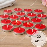 Lusora Design Tealight Mum - Pembe Küçük Yuvarlak Sevgililer Günü Yer ve Masa Mumu 20 Adet - Kırmızı