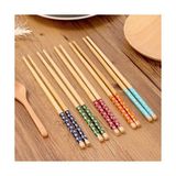 Lusso Cosmetics 5 Çift Chopstick Yıkanabilir Organik Ahşap Desenli Bambu Yemek Çubuğu, Sushi Japon Çin Yemek Çubuğu