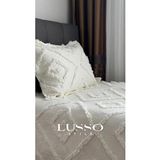 Lusso Stile Ekru Renkli Iskandinav Tek Kişilik Püsküllü Yatak Örtüsü 180 x 250 cm Geometrik Desenli