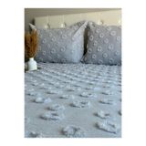 lusso stile Ponpon Çift Kişilik Püsküllü Yatak Örtüsü Gümüş Gri 250x260 2 Yastık