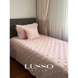 Lusso Stile Ponpon Püsküllü Tek Kişilik Yatak Örtüsü 1 Adet Yastık Kılıfı - Pudra - 180 x 250 cm