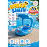 Lutara 80 cm Gölgelikli Desenli Hafif Renkli Oturaklı Şişme Deniz Simidi 0-5 Yaş Eğlenceli Tasarım - Mavi