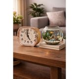 Lutara Çalar Alarmlı Retro Dokunuşlu Modern & Nostaljik& Bohem Ahşap Görünümlü Quartz Dekoratif Trend Masa Saati - Bej