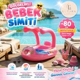 Lutara Gölgelikli Desenli Şişme Deniz Simidi 80 cm Hafif Eğlenceli Oturaklı 0-5 Yaş Pembe