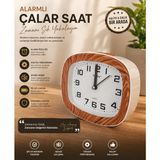 Lutara Vintage Ahşap Tasarımlı Masa Saati | Modern Dekoratif Quartz Çalar Saat Masa Saati - Bej