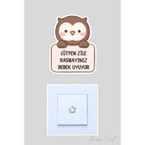 Lütfen Zile Basmayınız Bebek Uyuyor Sevimli Kahve Baykuş Sticker Kapı Zili Etiketi