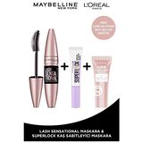 Luua Maybelline New York Lash Sensational Maskara Hacim Verici Etki ve Büyük Boy 903 Mini Kaş Sabitleyici - Siyah