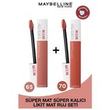 Luua Maybelline New York Super Stay Matte Ink Likit Mat Ruj - 65 Seductress - Nude + 70 Amazonian - Kahverengi Ikili Set - Renkli