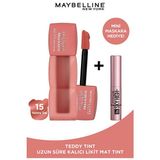 Luua Maybelline New York Teddy Tint Kalıcı Likit Mat Ruj 15 Skinny Dip & Sky High Mini Maskara - Renkli