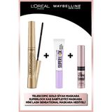 Luua Maybelline New York Telescopic Gold Maskara & Maybelline Super Lock Kaş Sabitleyici & Lash Sensational Mini Maskara - Siyah