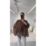 LUUNA STORE ELİSE PELERİN ŞİFON BLUZ - KAHVE