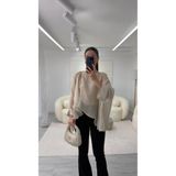 LUUNA STORE ELİSE PELERİN ŞİFON BLUZ - TAŞ
