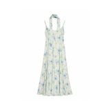 LUUNA STORE MAVİ DESENLİ FULARLI MAXİ ELBİSE
