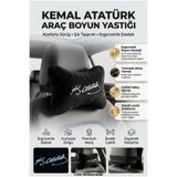 luvak Peluş K. Atatürk İmzalı Nakışlı Siyah Oto Boyun Yastığı (2 ADET) Araç Koltuk Boyun Destek Yastığı Seti Oto Aksesuar
