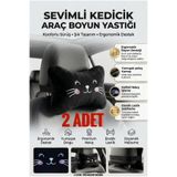 luvak Peluş Kedicik Nakışlı Siyah Oto Boyun Yastığı (2 ADET) Araç Koltuk Boyun Destek Yastığı Seti Oto Aksesuar Hediyelik