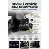 luvak Peluş Kedicik Nakışlı Siyah Oto Boyun Yastığı (2 ADET) Araç Koltuk Boyun Destek Yastığı Seti Oto Aksesuar