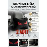luvak Peluş Kırmızı Göz Nakışlı Oto Boyun Yastığı (2 ADET) Araç Koltuk Boyun Destek Yastığı Seti Oto Aksesuar