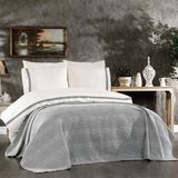 Luvana Home 7 Parça Pamuklu Koton Pike Yatak Örtülü Nihan Çift Kişilik Nevresim Takımı Antrasit - 200 x 220 cm