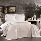 Luvana Home 7 Parça Pamuklu Koton Pike Yatak Örtülü Nihan Çift Kişilik Nevresim Takımı Bej - 200 x 220 cm