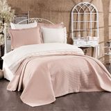 Luvana Home 7 Parça Pamuklu Pike Örtülü ve Fırfırlı Fulya Çift Kişilik Nevresim Takımı Pudra LVNHMNEV1FLY - 200 x 220 cm
