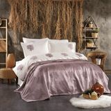 Luvana Home 7 Parça Pamuklu Şönil Pike Örtülü Nakışlı Fiona Çift Kişilik Nevresim Takımı Mürdüm - 200 x 220 cm