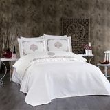Luvana Home 7 Parça Pamuklu Şönil Pike Örtülü Nakışlı Sühan Çift Kişilik Nevresim Takımı Krem LVNHMNEV1SUH - 200 x 220 cm