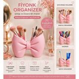 Luvena Makyaj Organizeri Kalemlik Masaüstü Organizer Fırçalık Kozmetik Düzenleyici Dekoratif Fiyonk Organizer - Pembe